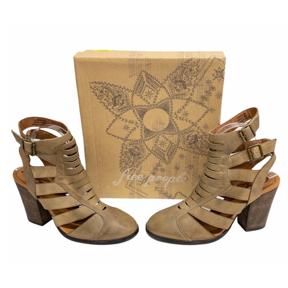 Free People Hayes Cut Out Heeled Sandals Boots 40 Tan Faded Kaki Women's size 9